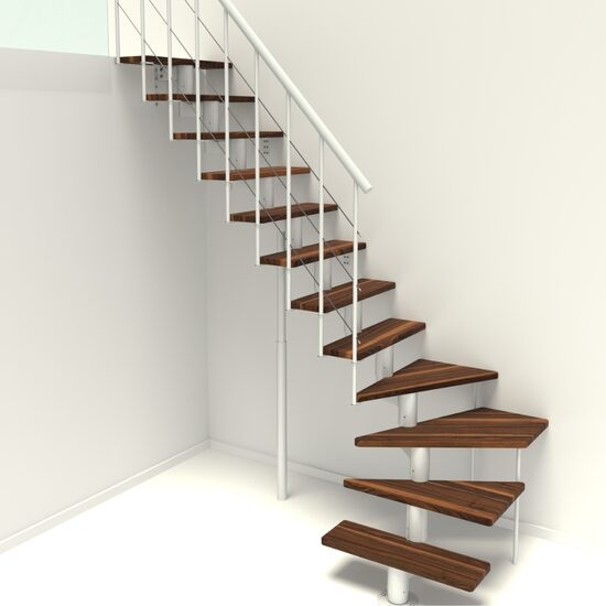 Modultrappa Comfort Top Turn Minka – Vit / Valnöt, 1/4-sväng